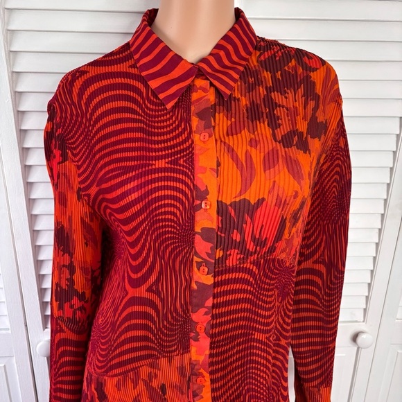 MILANO Orange Abstract Print Orange Button Down Blouse Size XL - Picture 2 of 8